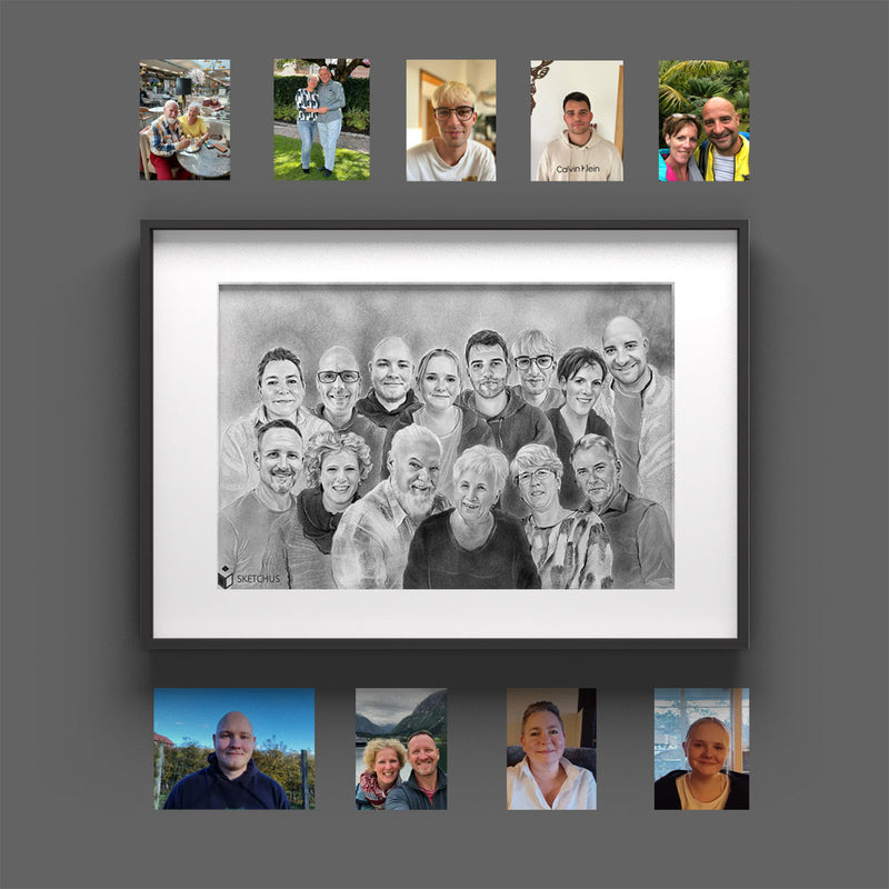 Handgemaltes Familienportrait nach mehreren Fotovorlagen